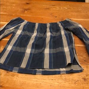 Cloth and Stone plaid off the shoulder blouse